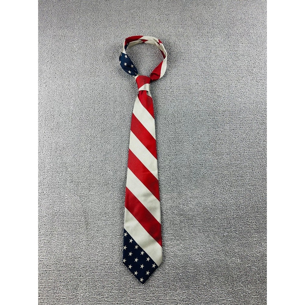 Cantini Necktie Men Multi Color Silk Handmade American Flag Patriotic USA Formal